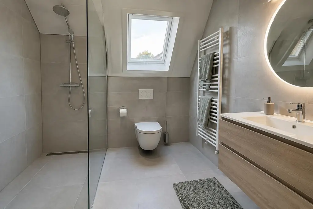 Lekdetectie Beesd – droge badkamer met inloopdouche na herstel