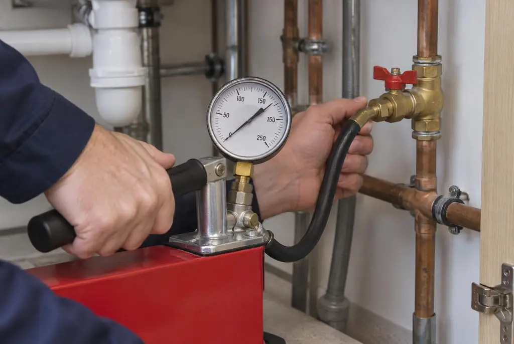Lekdetectie Beesd – druktest op een waterleiding met een manometer