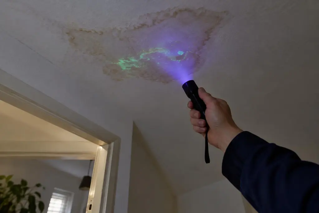 Lekdetectie Beesd – kleurstof controleren op het plafond met uv-licht