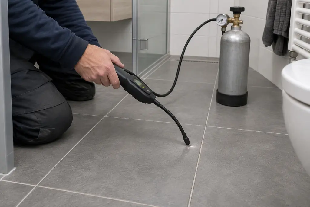 Lekdetectie Beesd – technicus spoort met tracergas een lekkage op in de vloer